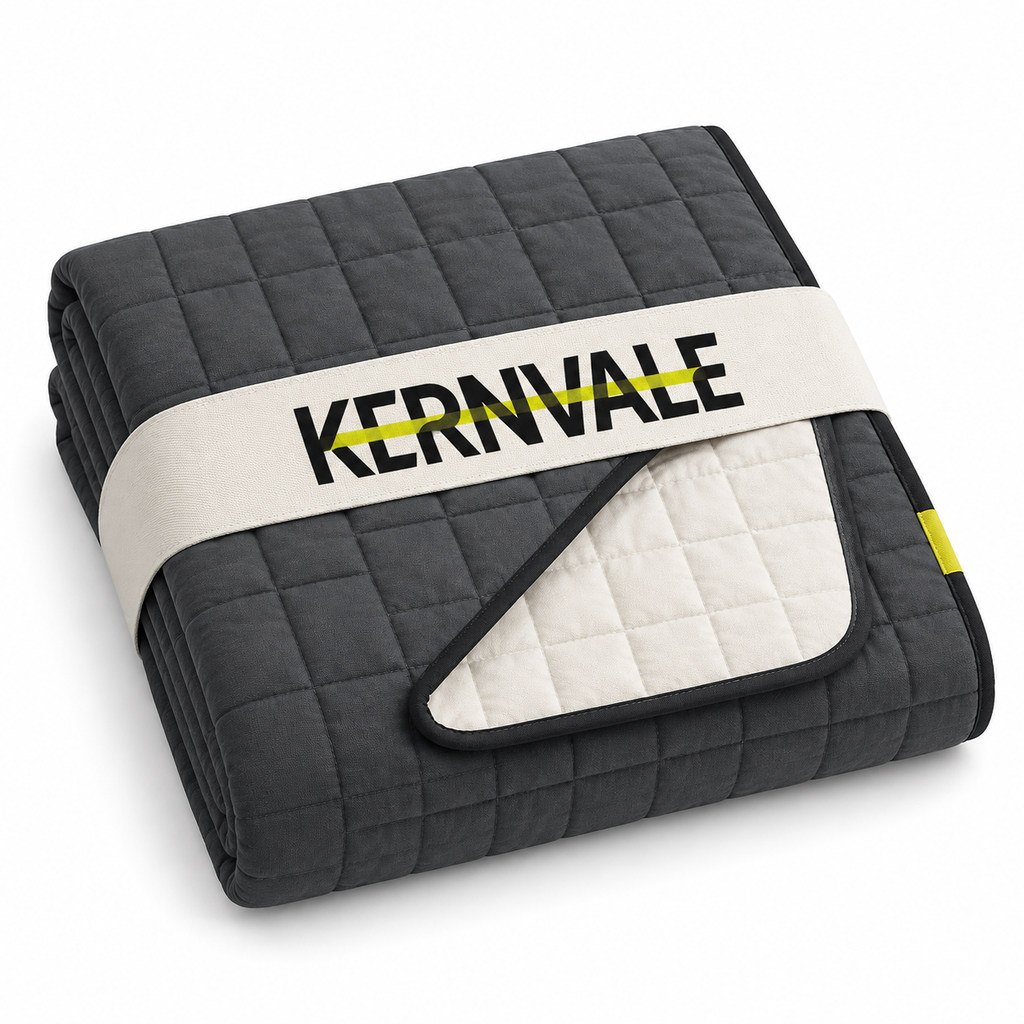 KERNVALE Grid Wende-Tagesdecke in Anthrazit und Warmweiß