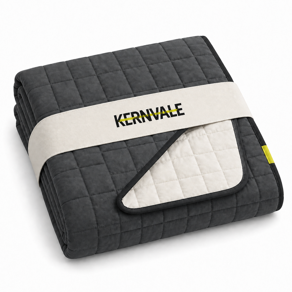 KERNVALE Grid Wende-Tagesdecke in Anthrazit und Warmweiß